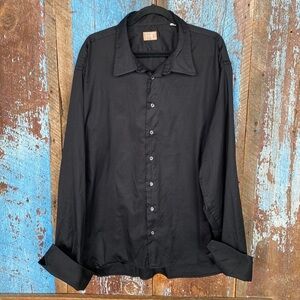 Gitman Gold Black Button Down Dress Shirt with Cuff Link Holes